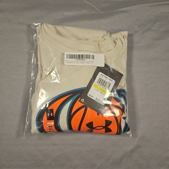 Under Armour UA Bball Symbol SS Basketball Shirt Stone/Blaze Orange - M NWT - Picture 2 of 2